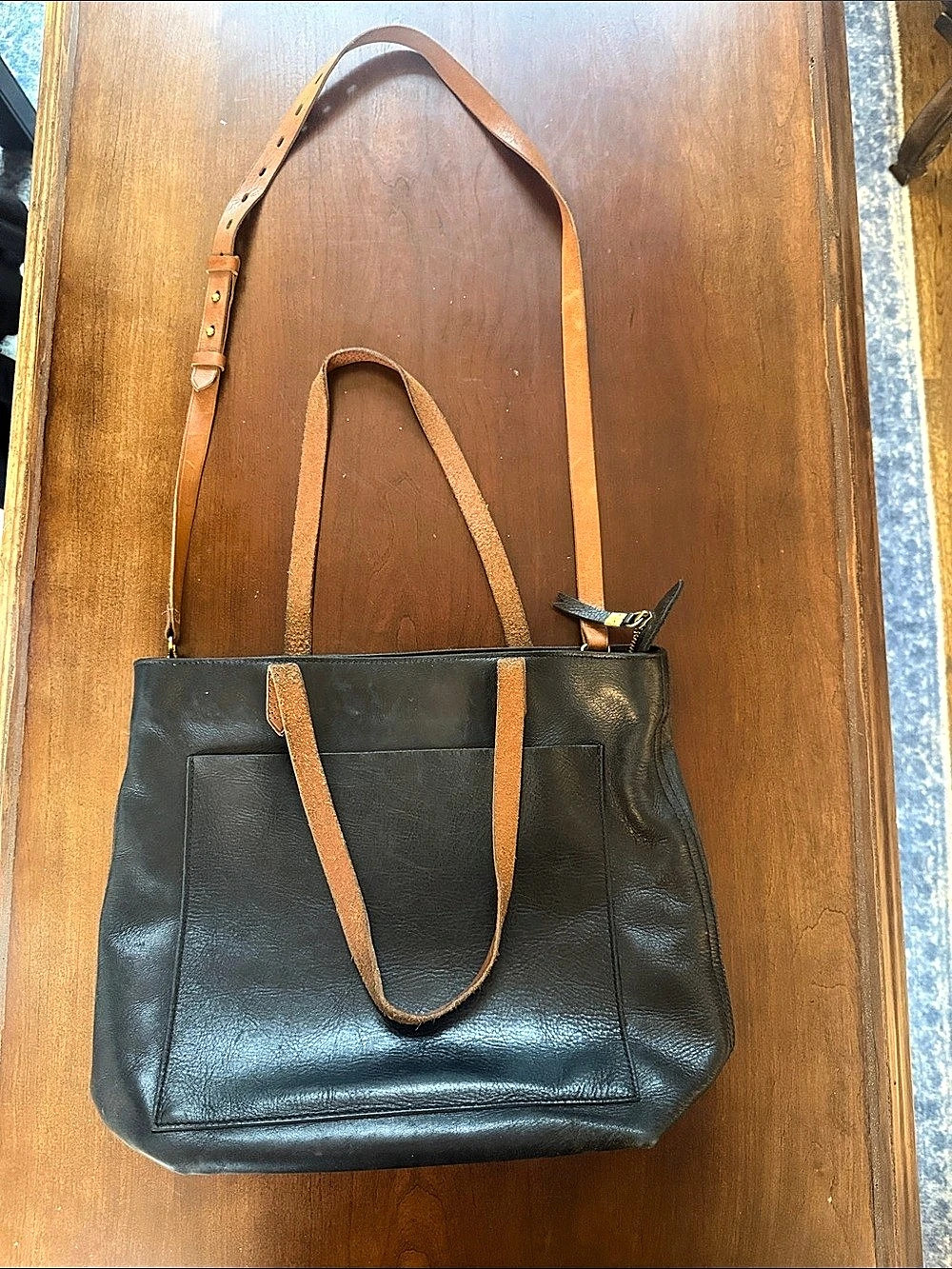 Madewell The Zip-Top Medium Transport Tote Leather Tote Black & Brown
